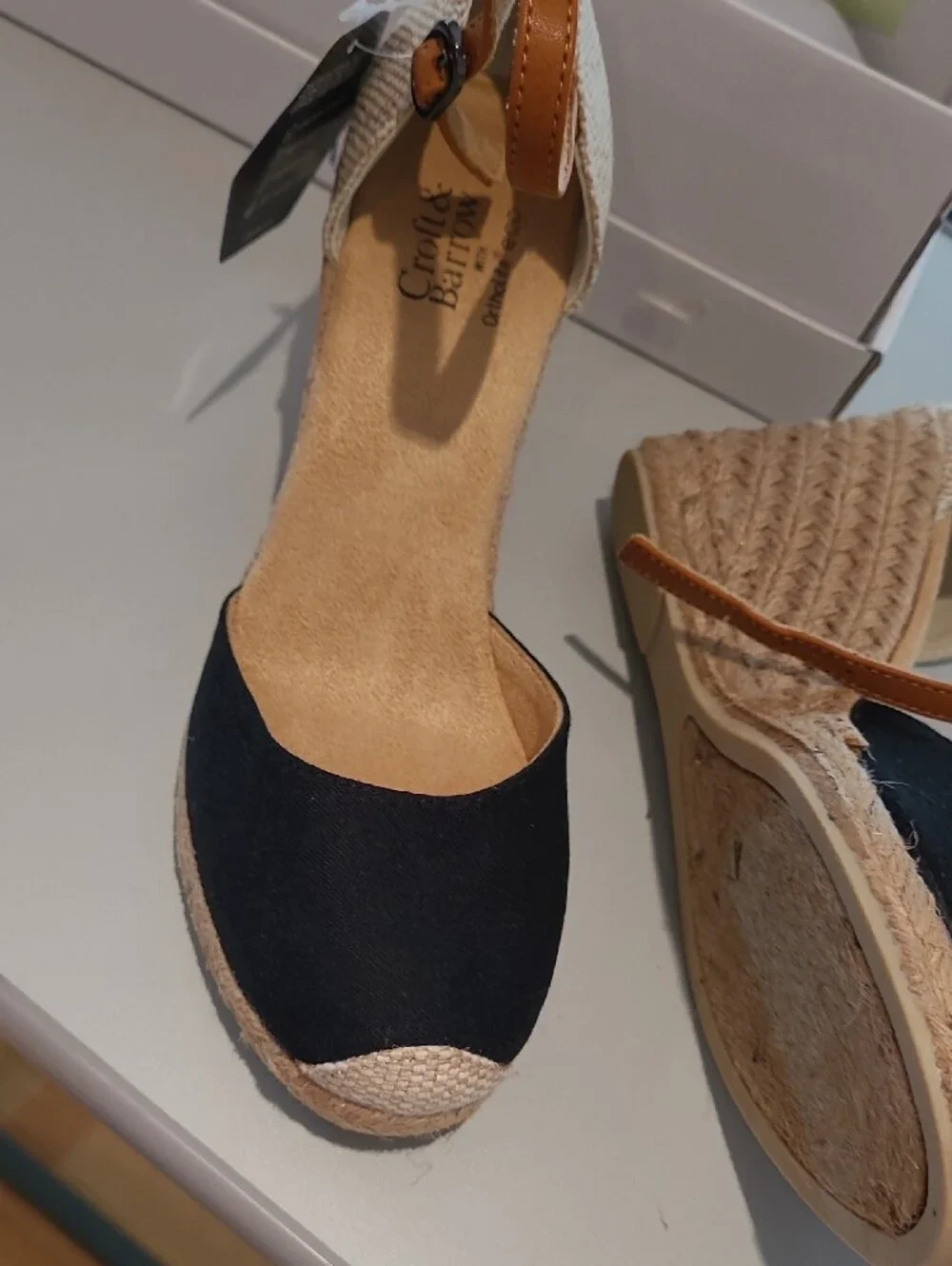 croft & barrow Black and Tan Espadrille Wedge Sandals